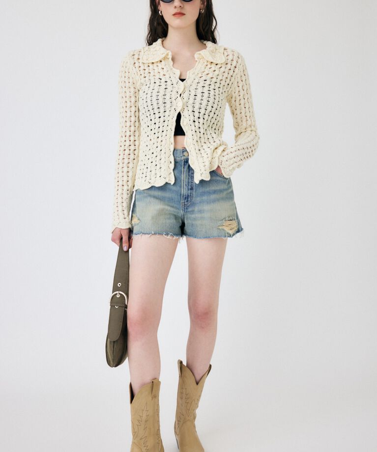 MOUSSY「CUT OFF DAMAGE ショートパンツ」|デニム|