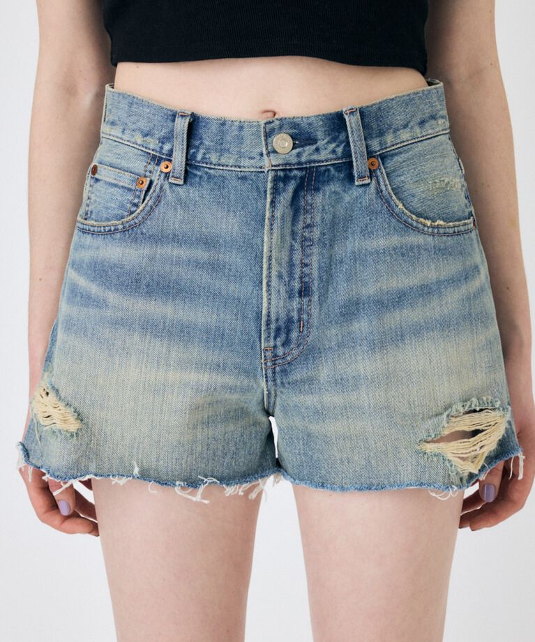MOUSSY「CUT OFF DAMAGE ショートパンツ」|デニム|