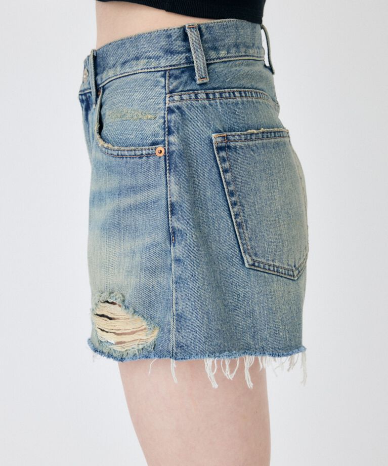 MOUSSY「CUT OFF DAMAGE ショートパンツ」|デニム|
