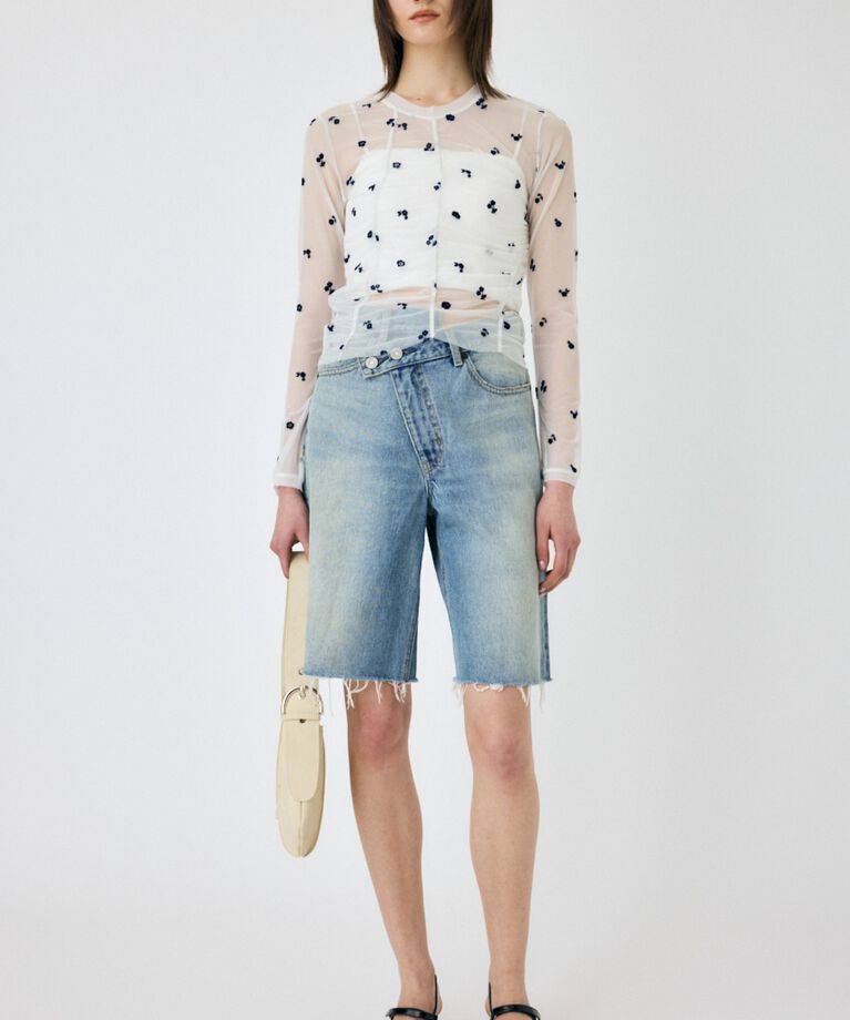 MOUSSY「FLORAL TULLE GATHER ロングスリーブTシャツ」|Tシャツ・カットソー|