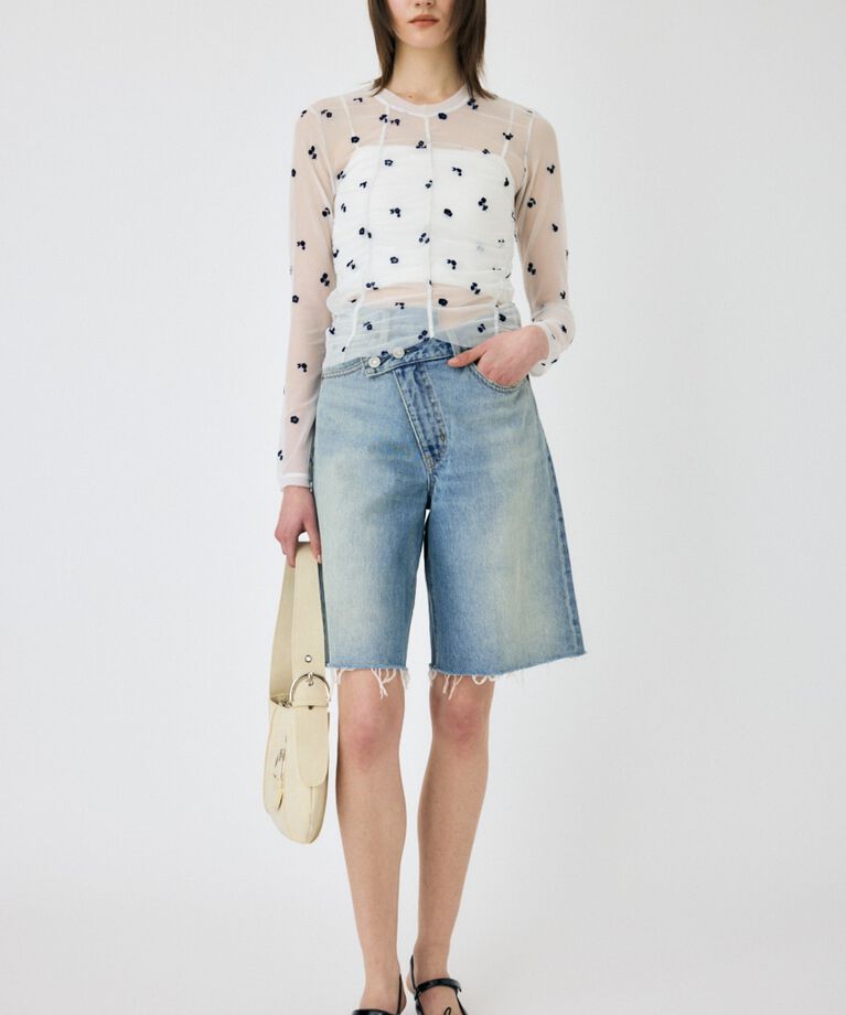 MOUSSY「FLORAL TULLE GATHER ロングスリーブTシャツ」|Tシャツ・カットソー|