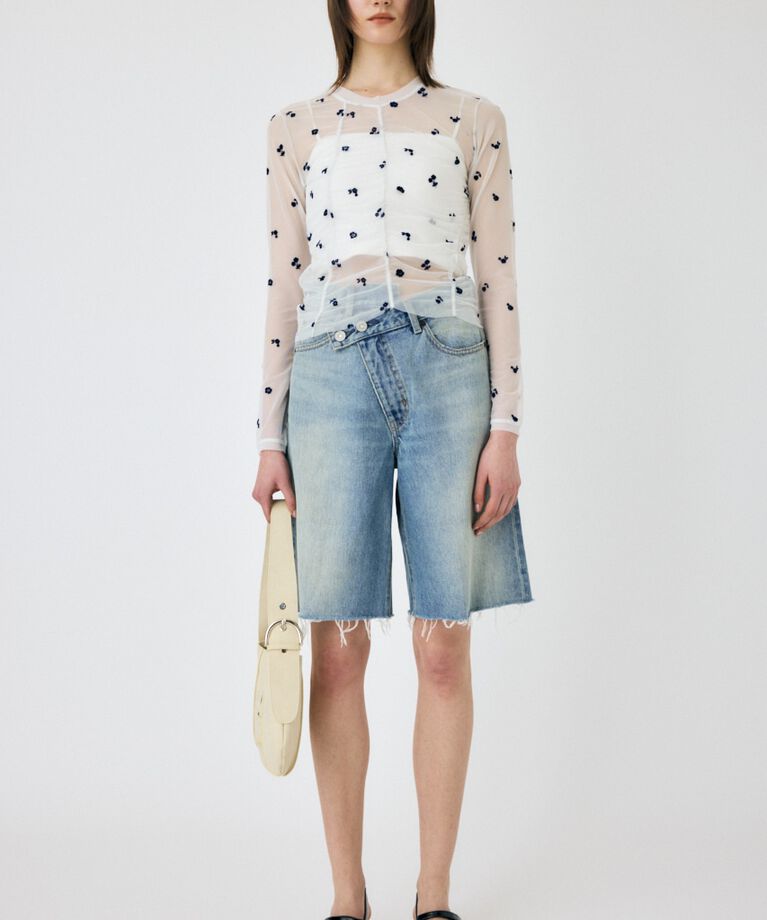 MOUSSY「FLORAL TULLE GATHER ロングスリーブTシャツ」|Tシャツ・カットソー|