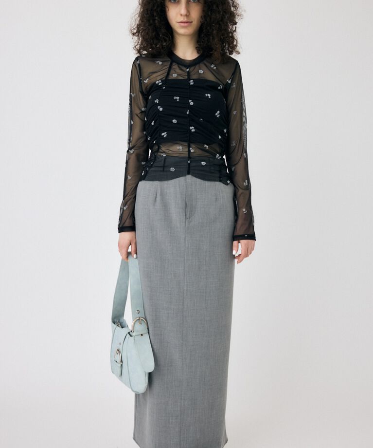 MOUSSY「FLORAL TULLE GATHER ロングスリーブTシャツ」|Tシャツ・カットソー|