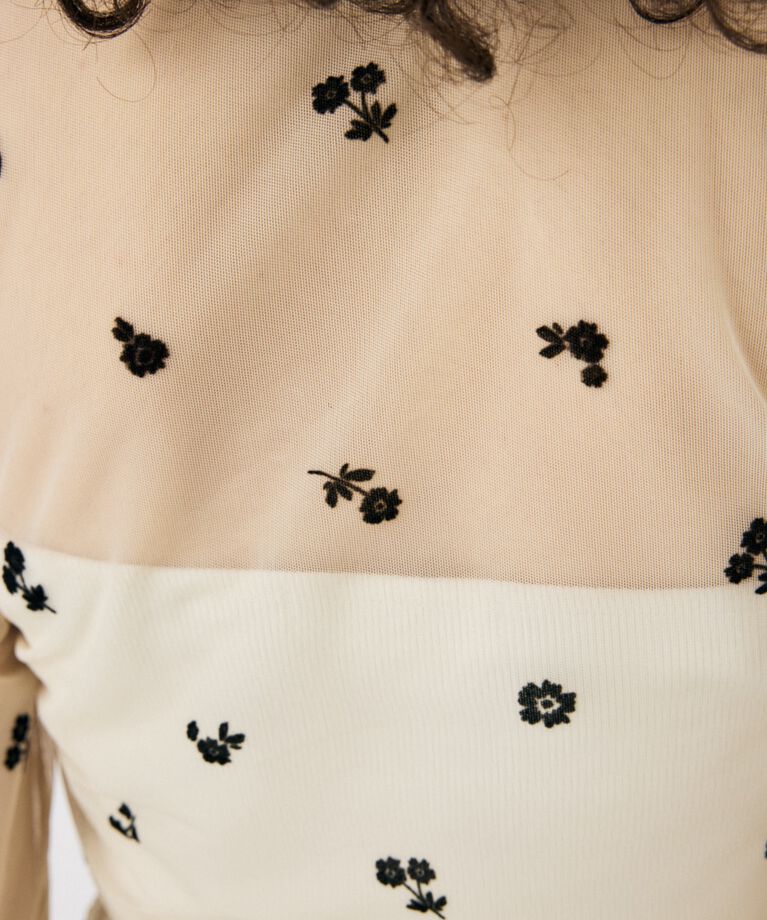 MOUSSY「FLORAL TULLE GATHER ロングスリーブTシャツ」|Tシャツ・カットソー|