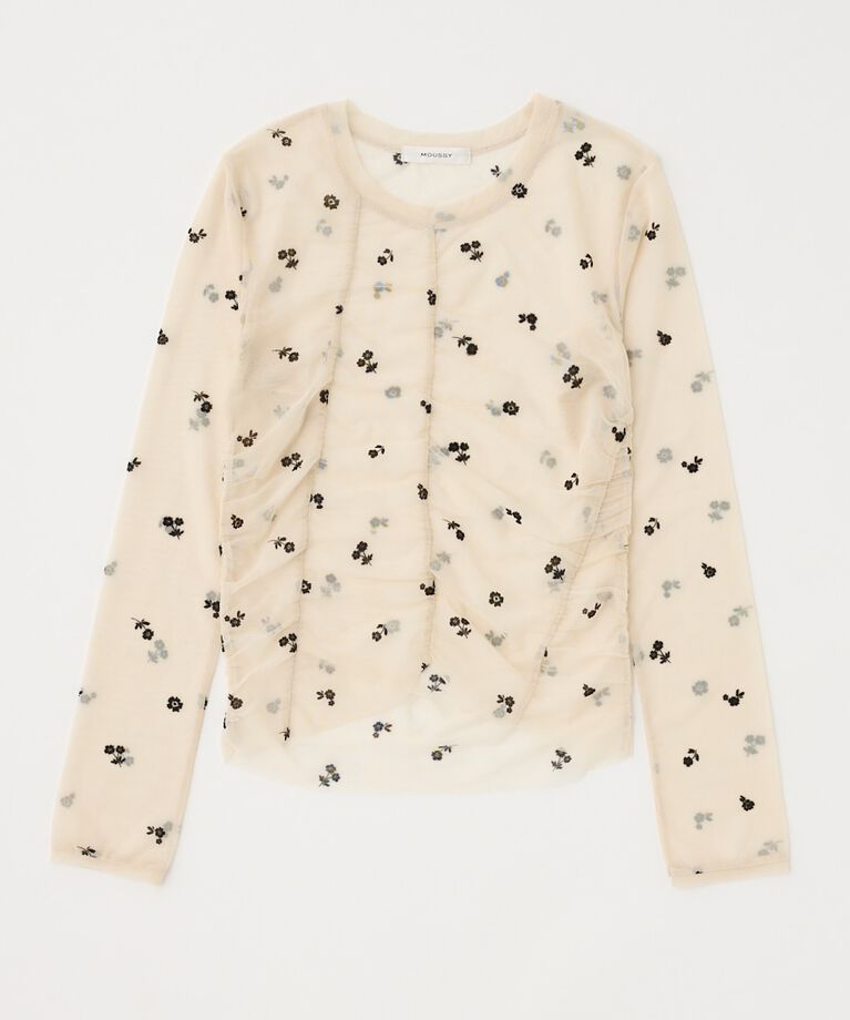 MOUSSY「FLORAL TULLE GATHER ロングスリーブTシャツ」|Tシャツ・カットソー|