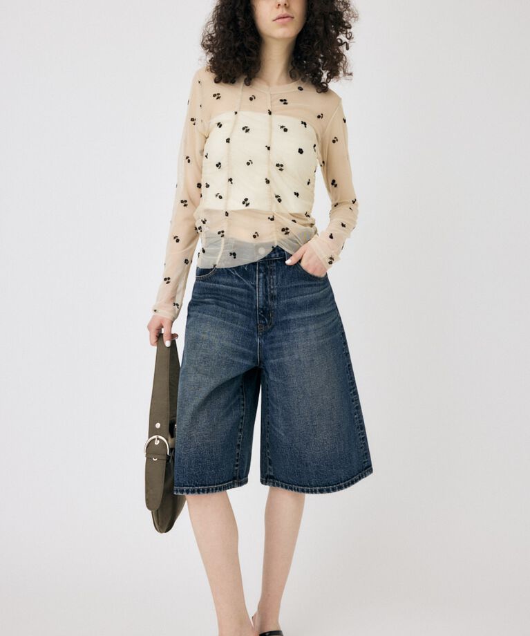 MOUSSY「FLORAL TULLE GATHER ロングスリーブTシャツ」|Tシャツ・カットソー|