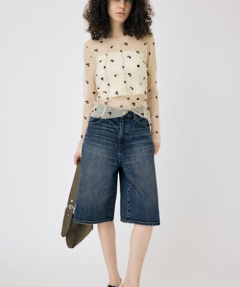 MOUSSY「FLORAL TULLE GATHER ロングスリーブTシャツ」|Tシャツ・カットソー|