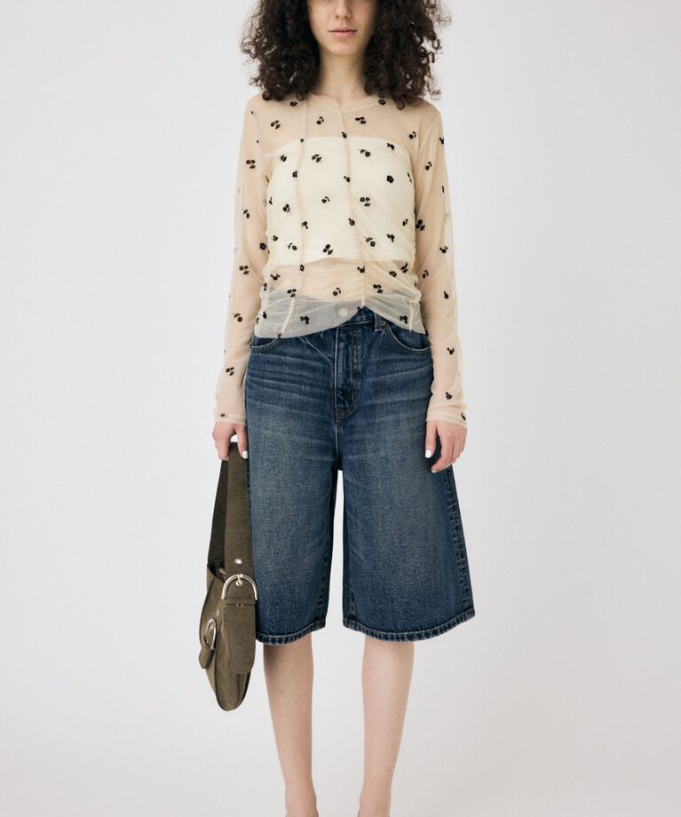 MOUSSY「FLORAL TULLE GATHER ロングスリーブTシャツ」|Tシャツ・カットソー|