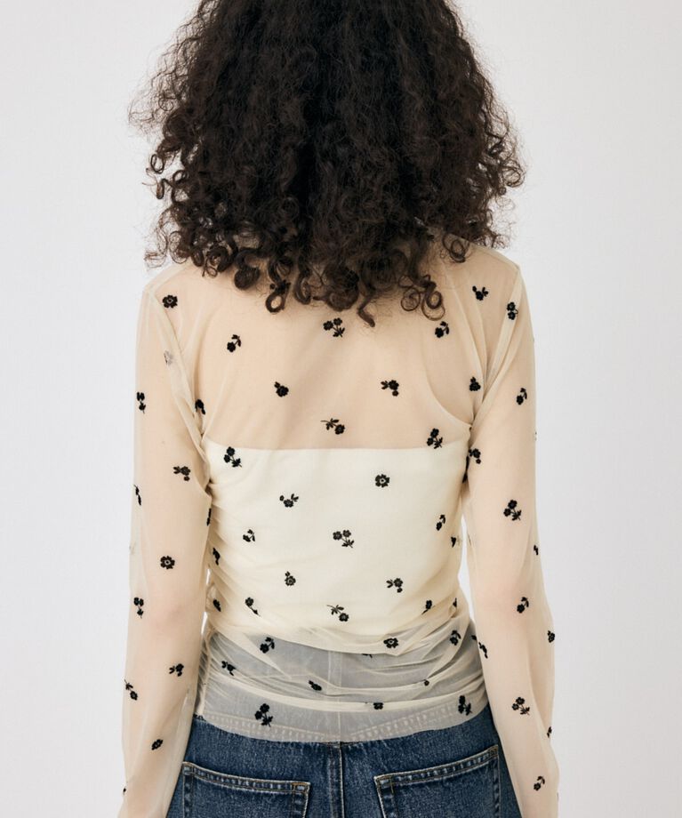 MOUSSY「FLORAL TULLE GATHER ロングスリーブTシャツ」|Tシャツ・カットソー|