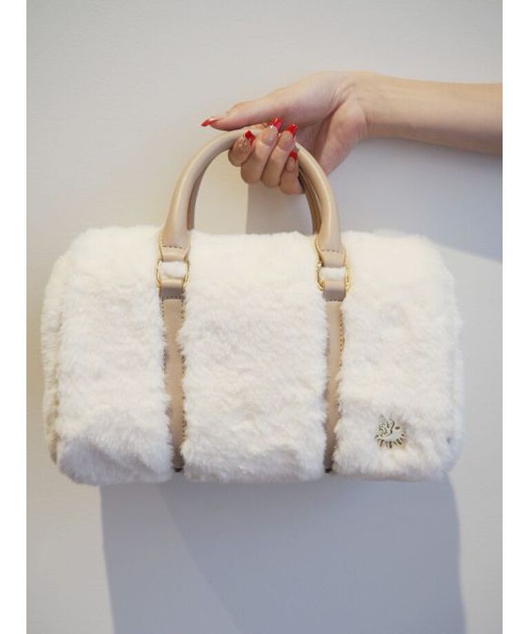 EVRIS「フェイクファーボストンBAG」|ボストンバッグ|アイボリー