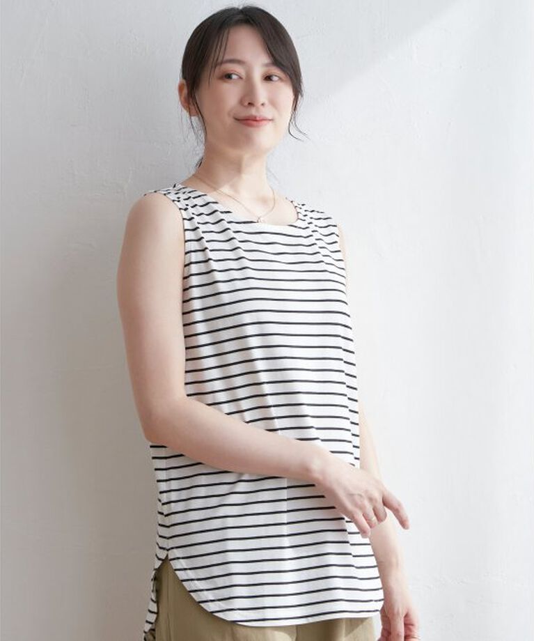 ikka「【雑誌InRed5月号掲載】コットンUSA裾ラウンドノースリプルオーバー」|タンクトップ|
