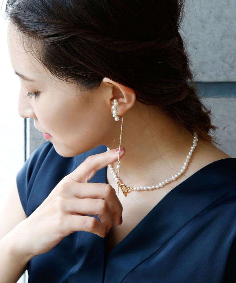  「[2WAY]パール×ロングチェーンイヤーカフ」|イヤーカフ|