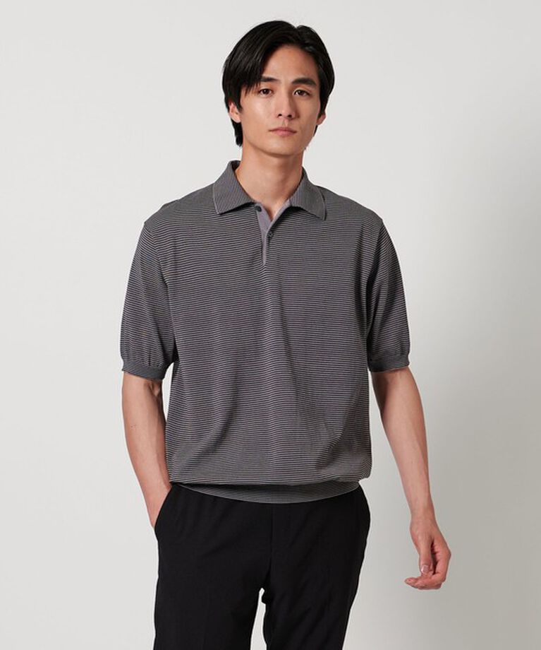 UNITED ARROWS「ショートスリーブ ボーダー ニットポロシャツ UA COZY -ウォッシャブル・抗菌防臭-」|ポロシャツ|