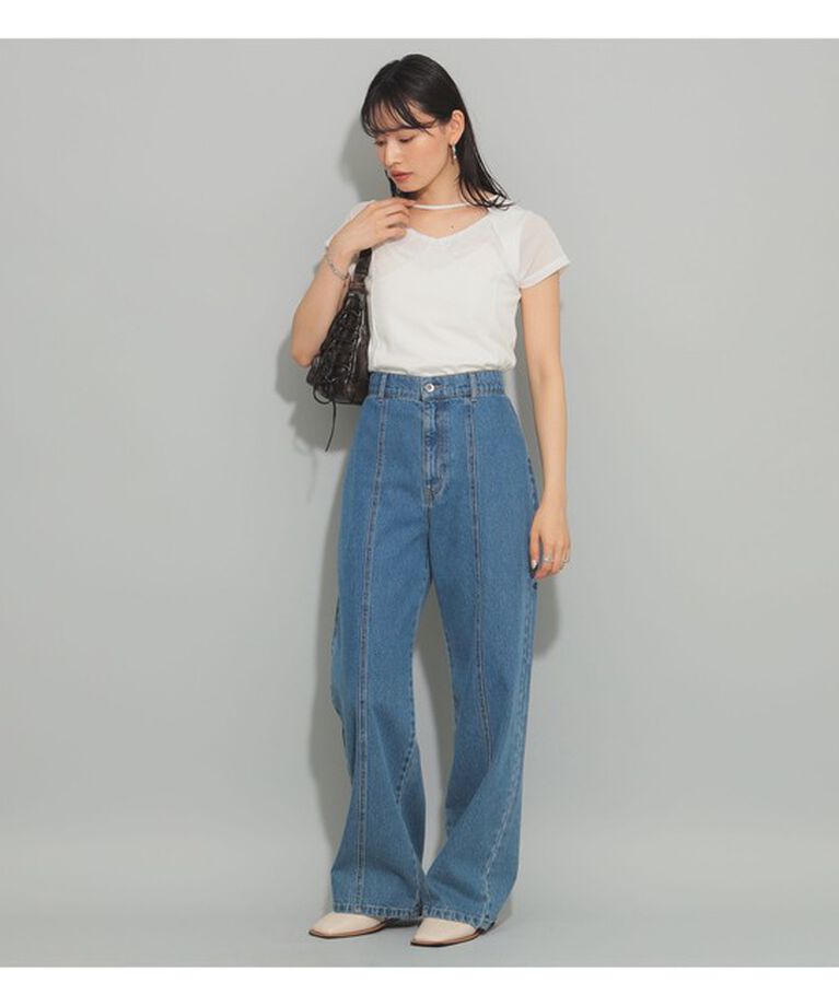 Ray BEAMS 「Ray BEAMS / レース キリカエ ハーフスリーブ Tシャツ」|Tシャツ・カットソー|