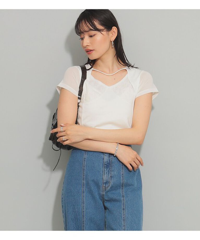 Ray BEAMS 「Ray BEAMS / レース キリカエ ハーフスリーブ Tシャツ」|Tシャツ・カットソー|