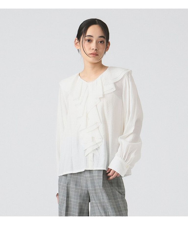 Ray BEAMS 「ラッフル ドレープ カラー ブラウス」|シャツ・ブラウス|WHITE