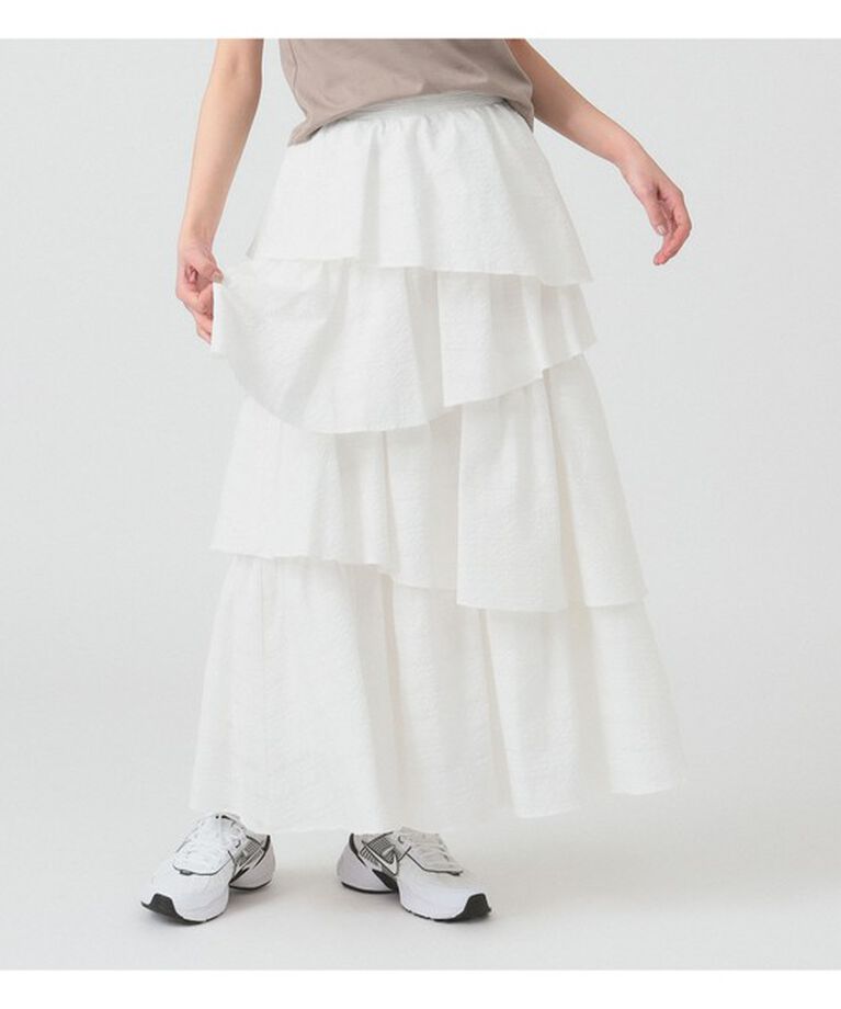 Ray BEAMS 「サッカー チェック ティアード スカート」|スカート|WHITE