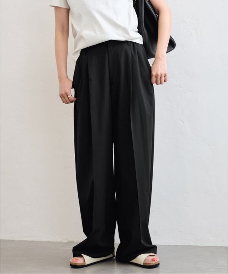 U by SPICK&SPAN「《追加》2WAYトロタックイージーワイド」|スラックス|ブラック