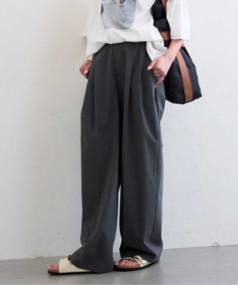 U by SPICK&SPAN「《追加》2WAYトロタックイージーワイド」|スラックス|グレー