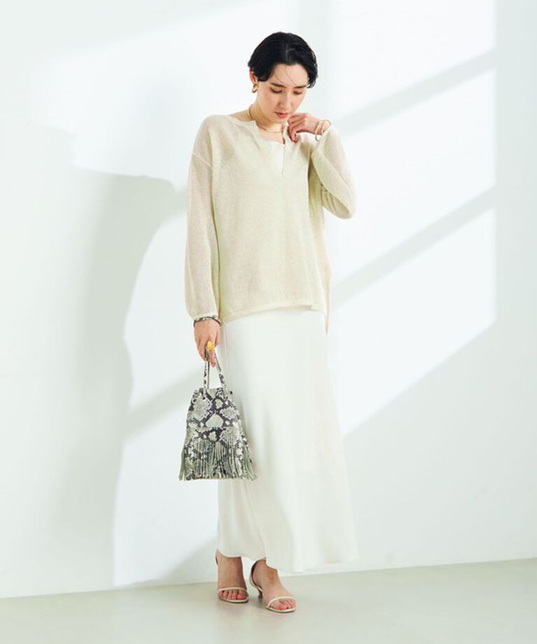 NOLLEY'S sophi「《手洗い可能》ラメメッシュ編みスキッパープルオーバーニット」|ニット・セーター|