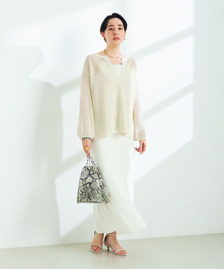 NOLLEY'S sophi「《手洗い可能》ラメメッシュ編みスキッパープルオーバーニット」|ニット・セーター|
