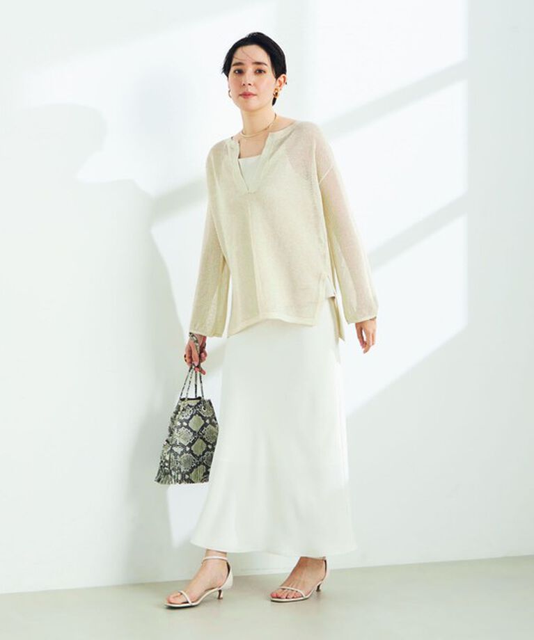 NOLLEY'S sophi「《手洗い可能》ラメメッシュ編みスキッパープルオーバーニット」|ニット・セーター|