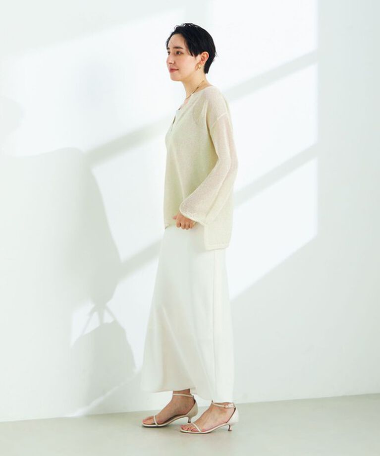 NOLLEY'S sophi「《手洗い可能》ラメメッシュ編みスキッパープルオーバーニット」|ニット・セーター|