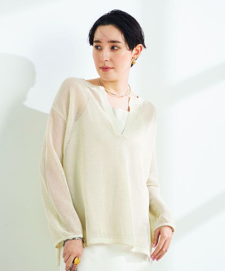 NOLLEY'S sophi「《手洗い可能》ラメメッシュ編みスキッパープルオーバーニット」|ニット・セーター|