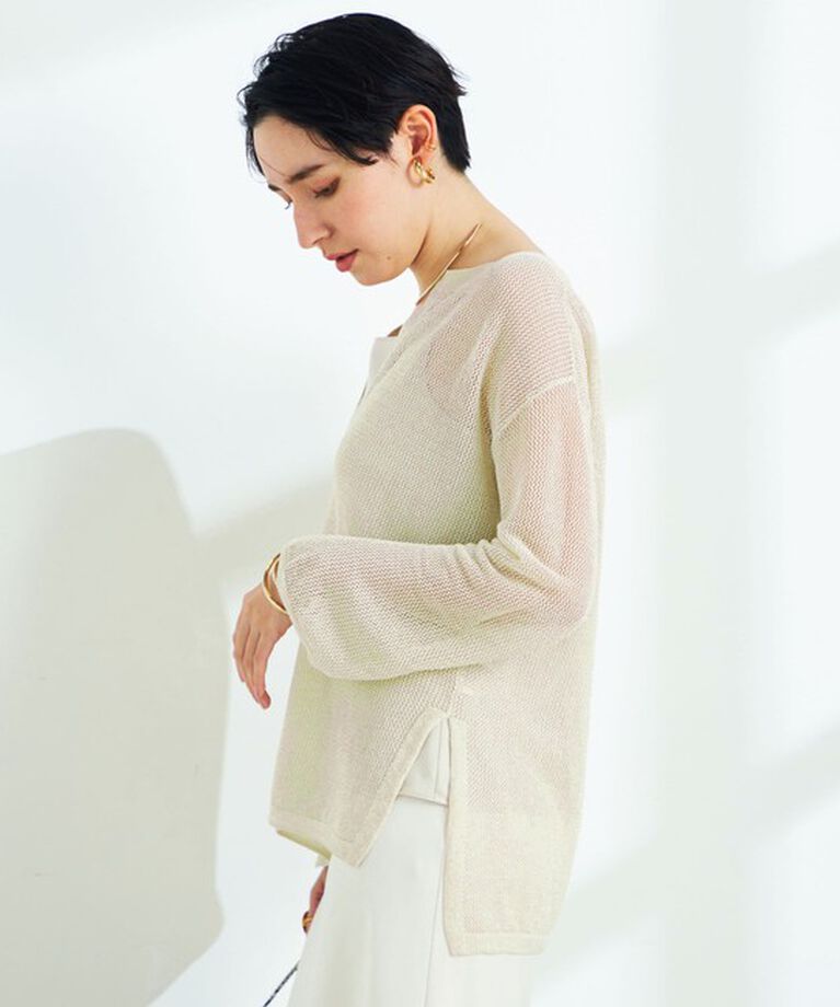 NOLLEY'S sophi「《手洗い可能》ラメメッシュ編みスキッパープルオーバーニット」|ニット・セーター|