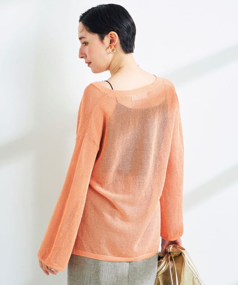 NOLLEY'S sophi「《手洗い可能》ラメメッシュ編みスキッパープルオーバーニット」|ニット・セーター|オレンジ