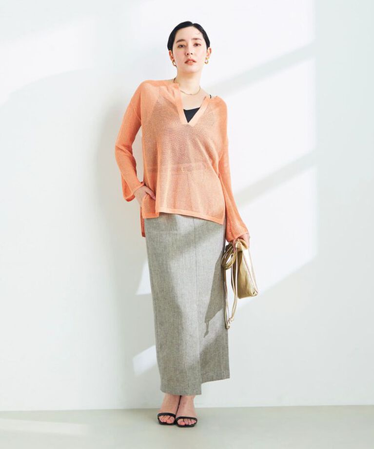 NOLLEY'S sophi「《手洗い可能》ラメメッシュ編みスキッパープルオーバーニット」|ニット・セーター|