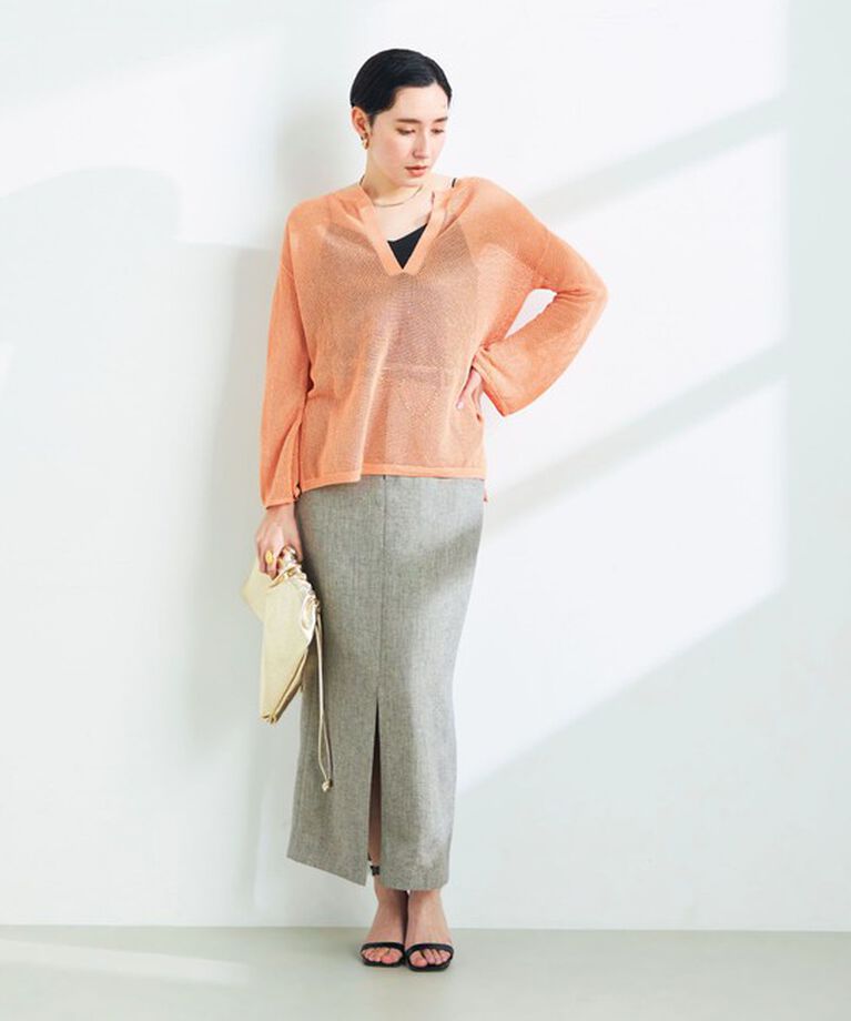 NOLLEY'S sophi「《手洗い可能》ラメメッシュ編みスキッパープルオーバーニット」|ニット・セーター|