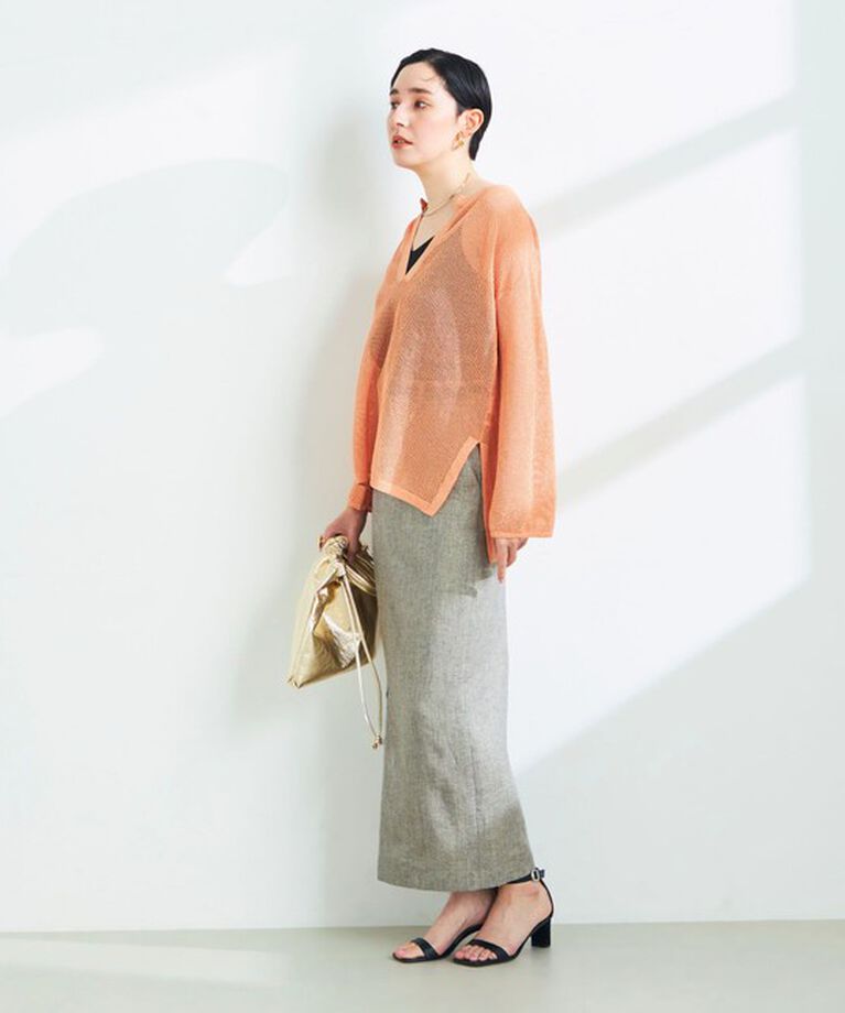 NOLLEY'S sophi「《手洗い可能》ラメメッシュ編みスキッパープルオーバーニット」|ニット・セーター|