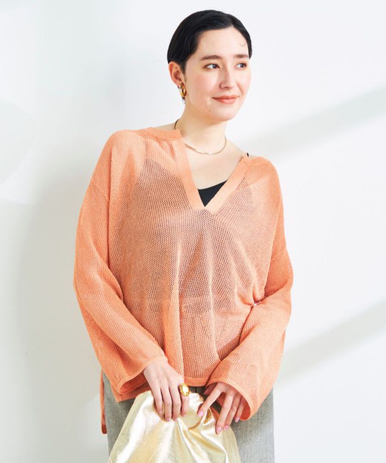 NOLLEY'S sophi「《手洗い可能》ラメメッシュ編みスキッパープルオーバーニット」|ニット・セーター|