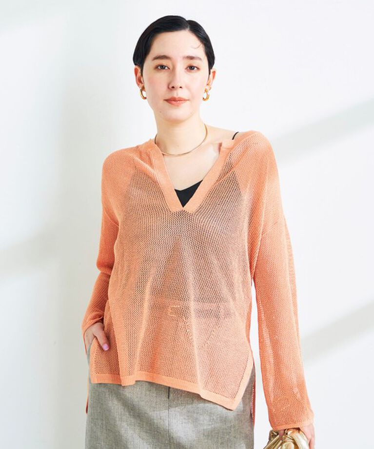 NOLLEY'S sophi「《手洗い可能》ラメメッシュ編みスキッパープルオーバーニット」|ニット・セーター|