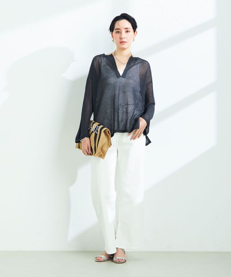 NOLLEY'S sophi「《手洗い可能》ラメメッシュ編みスキッパープルオーバーニット」|ニット・セーター|