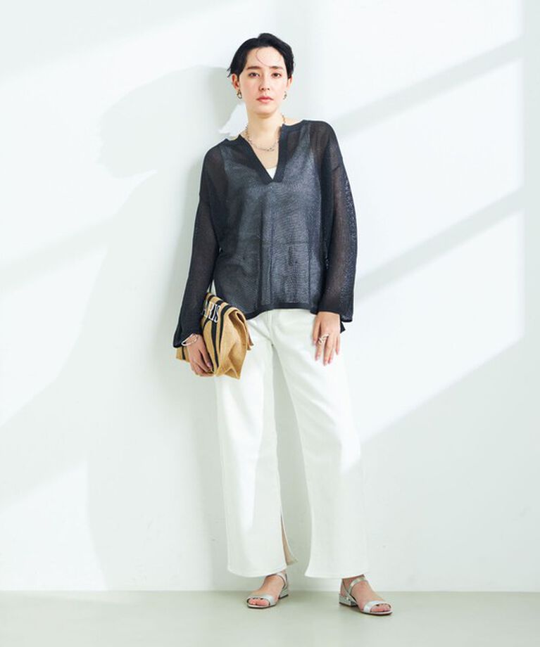 NOLLEY'S sophi「《手洗い可能》ラメメッシュ編みスキッパープルオーバーニット」|ニット・セーター|