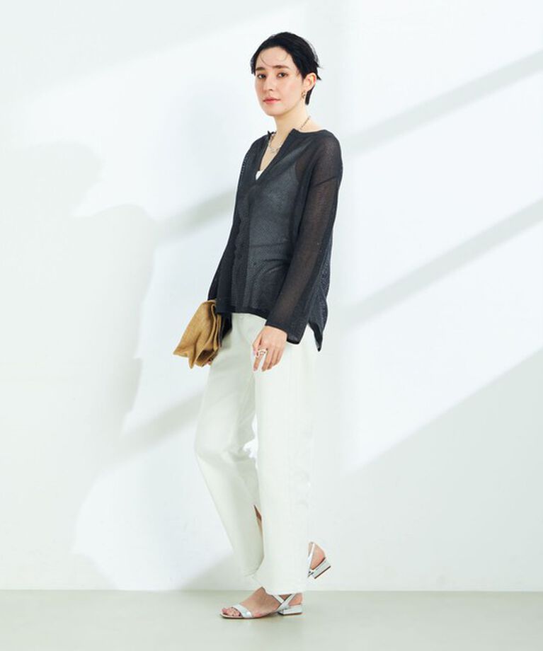 NOLLEY'S sophi「《手洗い可能》ラメメッシュ編みスキッパープルオーバーニット」|ニット・セーター|
