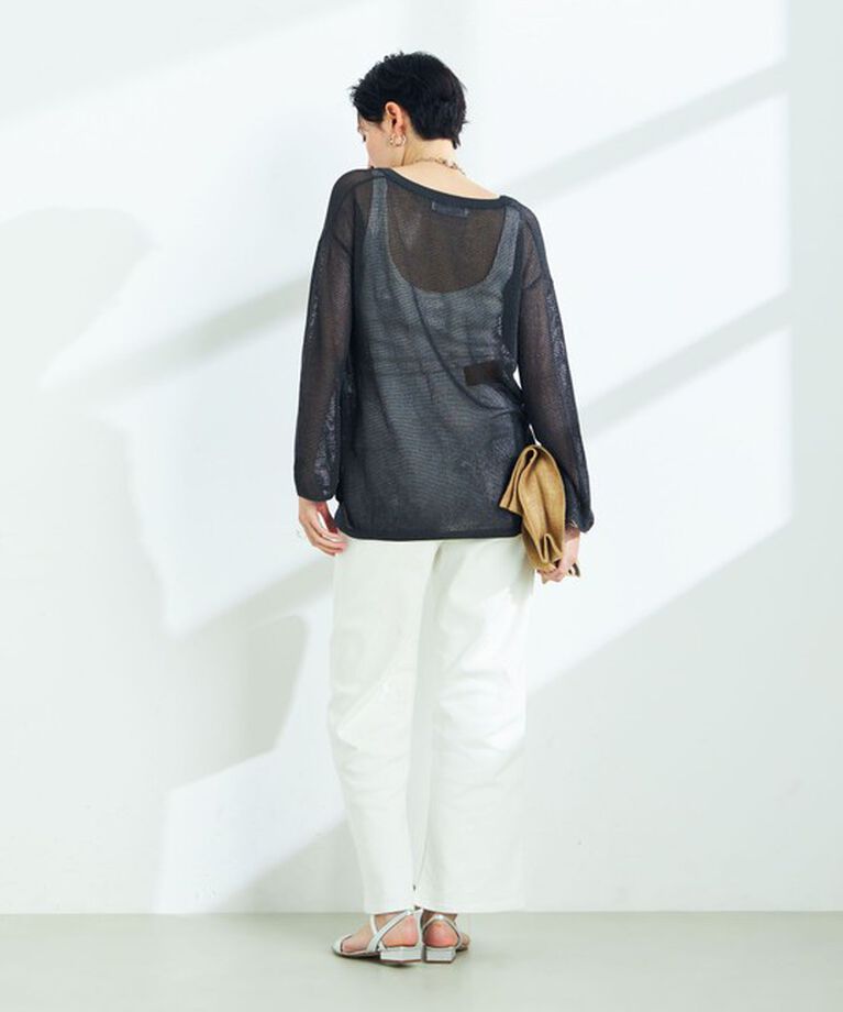 NOLLEY'S sophi「《手洗い可能》ラメメッシュ編みスキッパープルオーバーニット」|ニット・セーター|