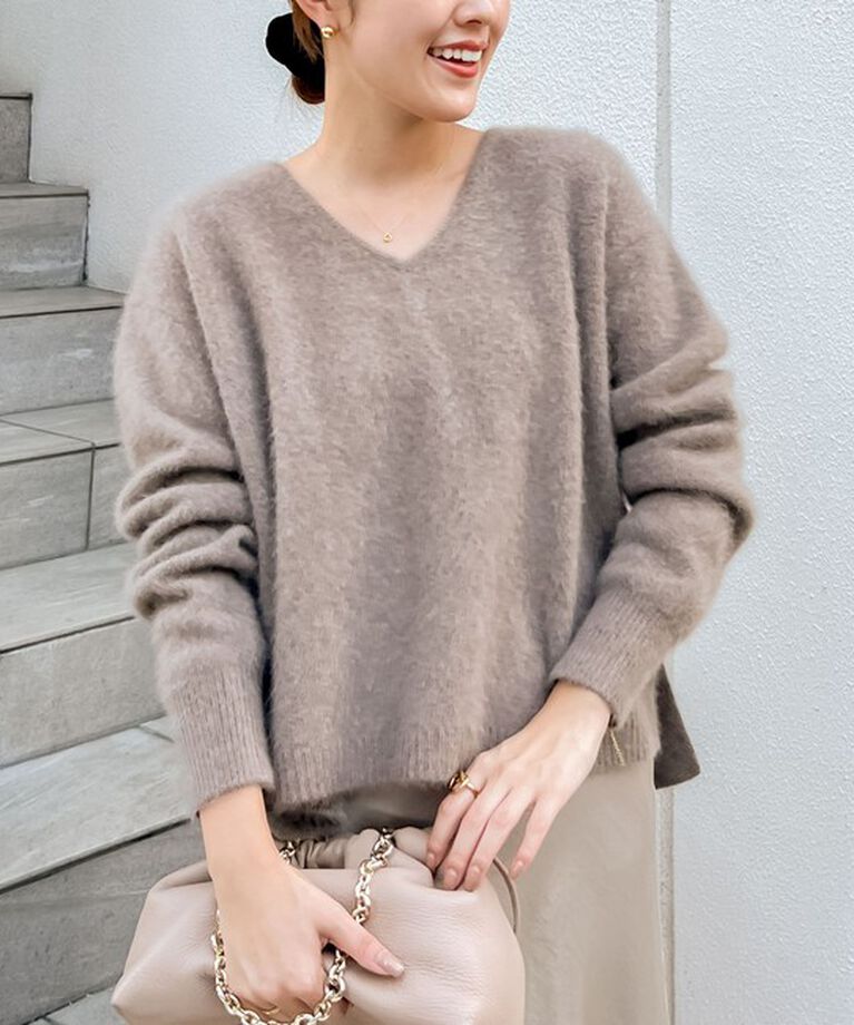 NOLLEY'S「ヘアリーVネックプルオーバーニット」|ニット・セーター|ブラウン