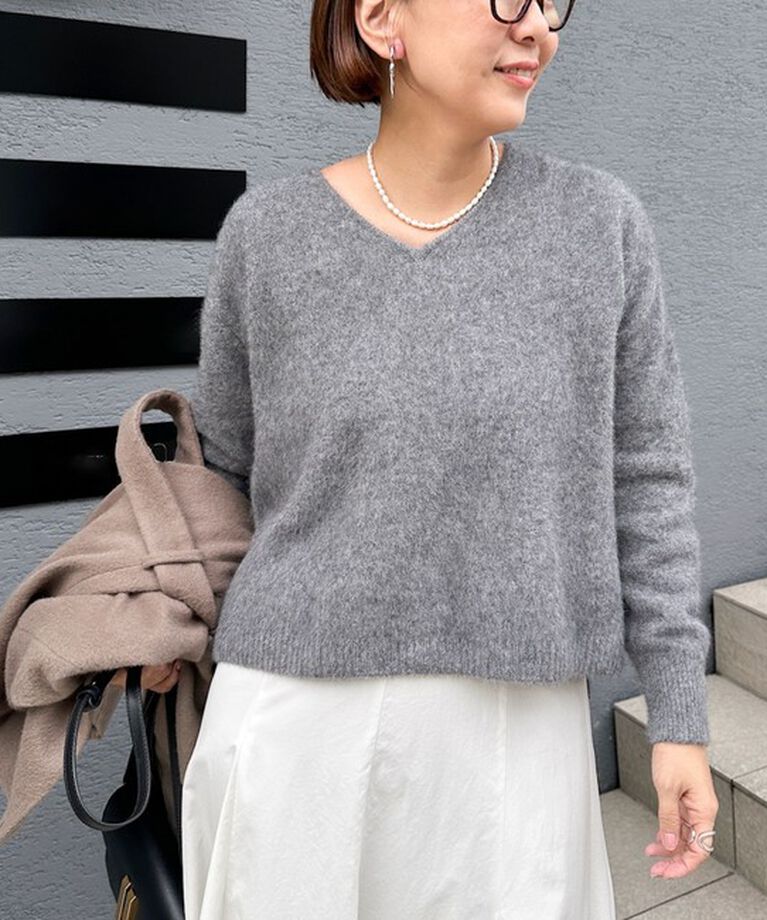 NOLLEY'S「ヘアリーVネックプルオーバーニット」|ニット・セーター|チャコールグレー