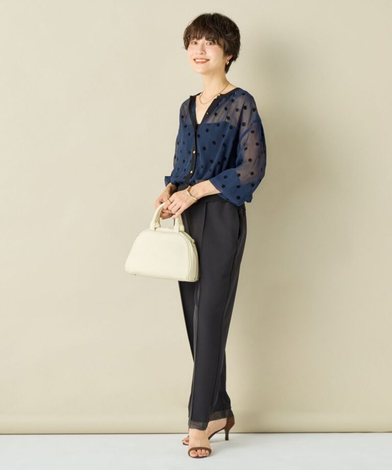 NOLLEY'S「《手洗い可能》シアーフロッキードット柄クルーネックカーディガン 24AW」|カーディガン|