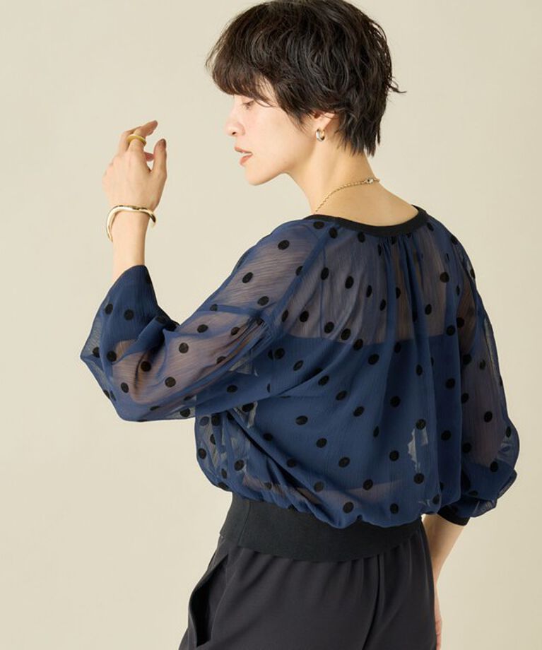 NOLLEY'S「《手洗い可能》シアーフロッキードット柄クルーネックカーディガン 24AW」|カーディガン|