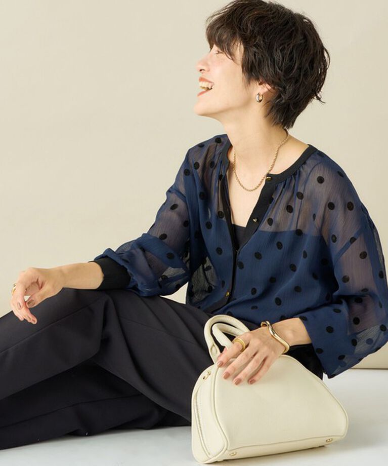 NOLLEY'S「《手洗い可能》シアーフロッキードット柄クルーネックカーディガン 24AW」|カーディガン|