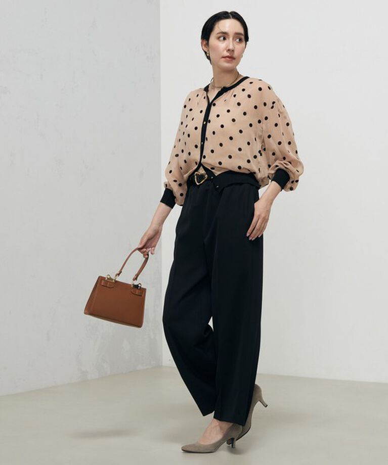 NOLLEY'S「《手洗い可能》シアーフロッキードット柄クルーネックカーディガン 24AW」|カーディガン|