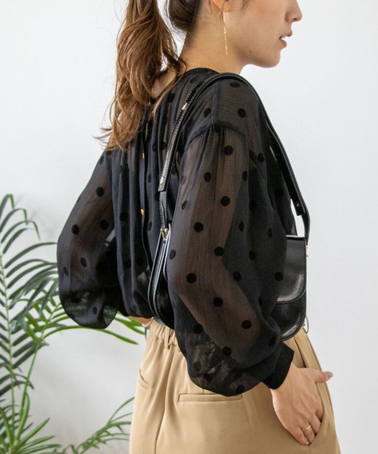 NOLLEY'S「《手洗い可能》シアーフロッキードット柄クルーネックカーディガン 24AW」|カーディガン|