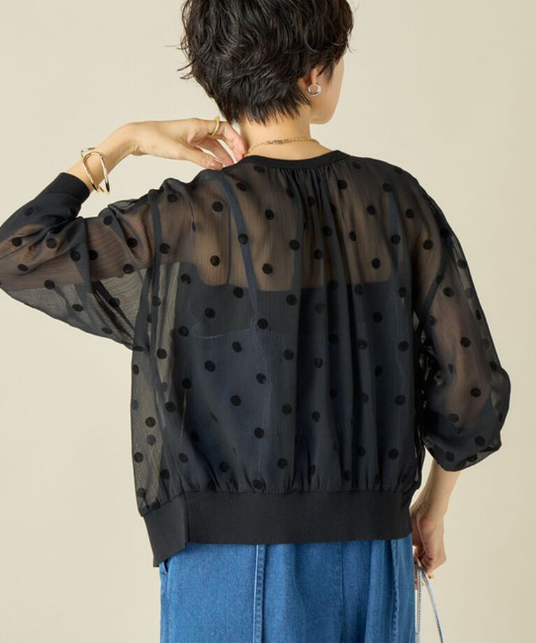 NOLLEY'S「《手洗い可能》シアーフロッキードット柄クルーネックカーディガン 24AW」|カーディガン|