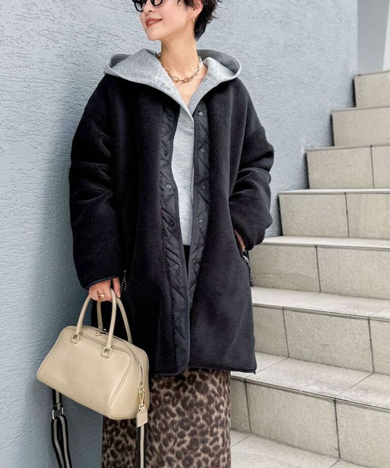 NOLLEY'S「◇【WEB限定】【TAION/タイオン】ノーカラーボアコート(リバーシブル) 24AW」|ダウン|ブラック