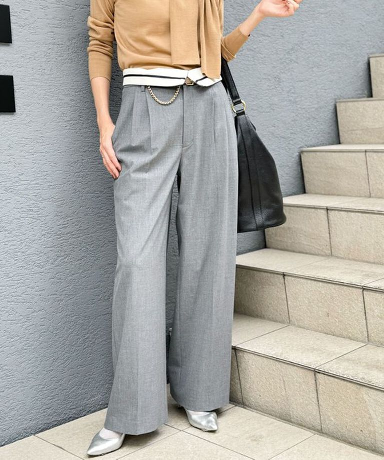 NOLLEY'S sophi「＜飯豊まりえさん着用＞ウォッシャブルウエスト折り返し2WAYワイドパンツ」|その他|ライトグレー