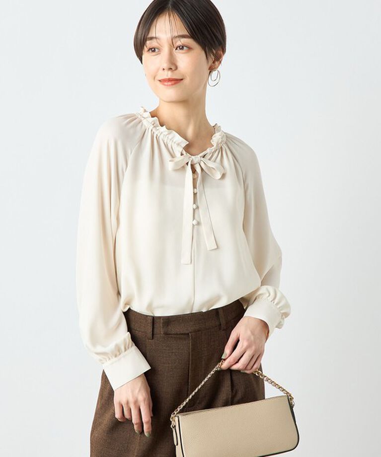 NOLLEY'S sophi「バックサテンフリルタイブラウス」|シャツ・ブラウス|オフホワイト